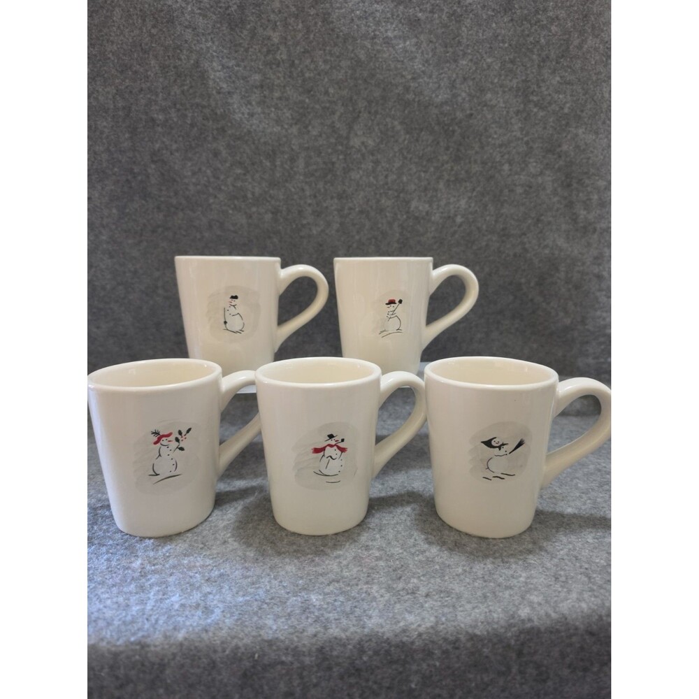Williams Sonoma Mugs Snowman Holiday 10 oz Coffee Tea Cocoa Set of 5